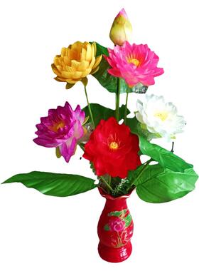 绢花供佛仿真莲花套装装饰摆设