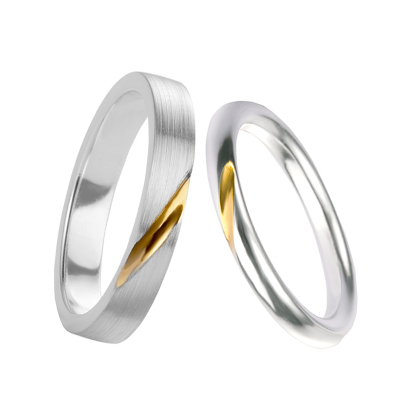 素圈银错金情侣对戒小众设计戒指