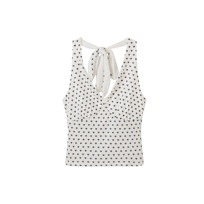 AE30 Saint 爱心黑白波点挂脖 修身拼接显瘦度假背心上衣