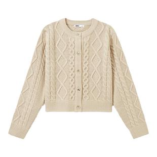 SPAO韩国同款秋冬女士宽松休闲时尚通勤绞花毛衣开衫外套