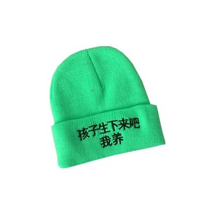 暖心小礼物生下来我养绿帽子韩版潮流针织毛线帽秋冬季保暖潮时尚