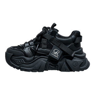 拉夏贝尔网面老爹鞋女2026新款春季厚底增高显脚小黑色百搭运动鞋