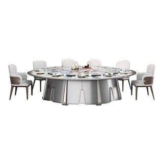 现代豪华酒店新中式豪华电动餐桌实木岩板大圆桌别墅大理石宴会桌