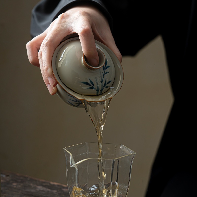 九匠风手绘三才盖碗家用茶具茶杯盖大单个陶瓷功夫高档茶碗号带