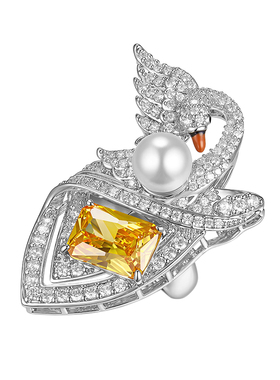 【精选礼物】MOH动物絮语系列天鹅舞黄水晶盾形戒指轻奢女士指环