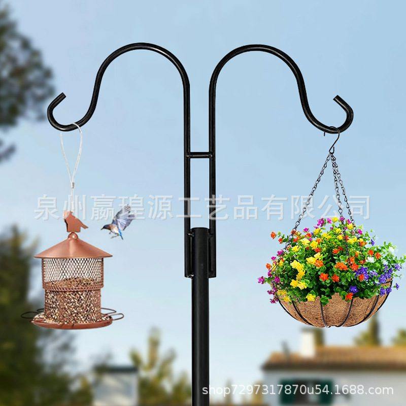 跨境新款牧羊钩工艺品花园插盆栽铁双钩艺装饰灯地架杆挂钩园艺