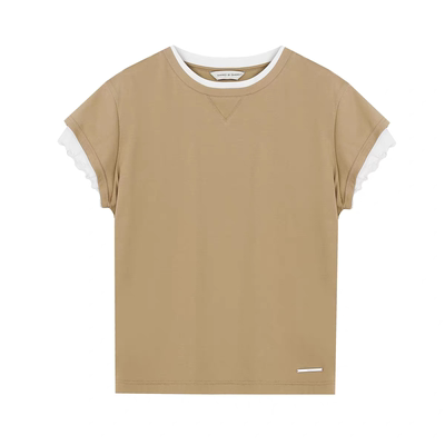 夏季假两件波浪边显瘦短袖T恤女