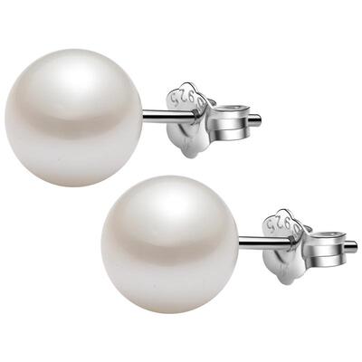 京润18K金天然圆形淡水珍珠耳钉