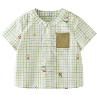 微狮牧尼男宝宝衬衫夏季薄款男童格子上衣休闲外出短袖百搭夏装