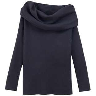 拖延症 / 性感显瘦一字肩软糯堆堆领毛针织衫 修身翻领长袖毛衣