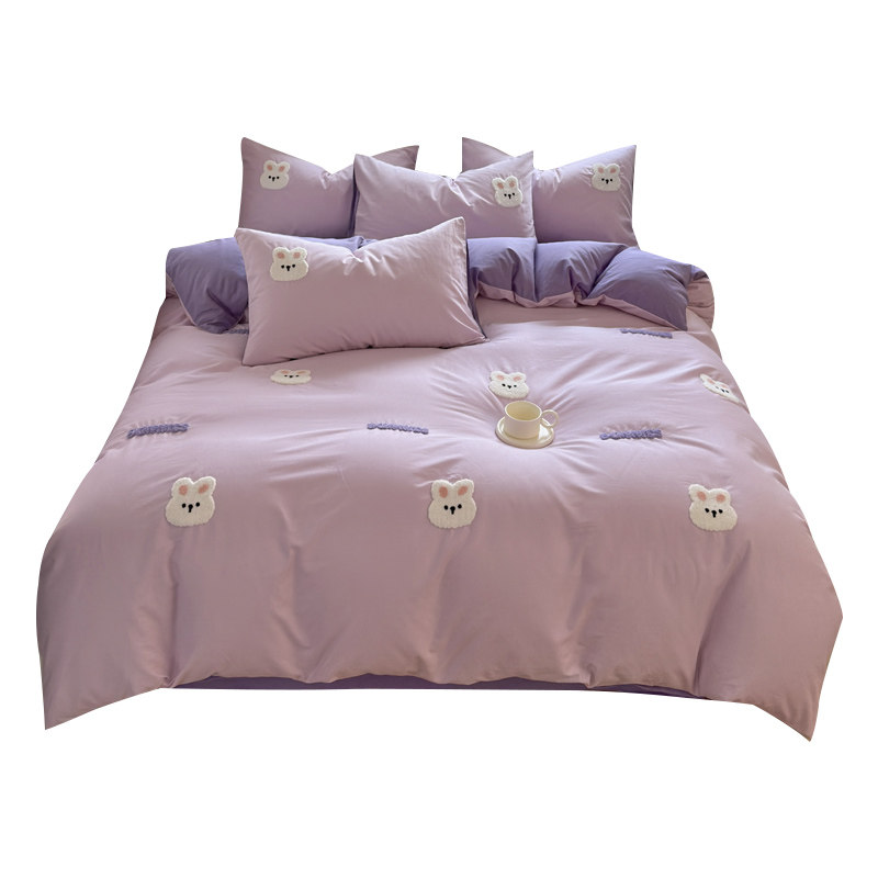 纯棉卡通床上四件套100全棉毛巾绣床单床笠套件学生宿舍床上用品