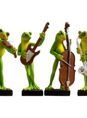 田园风格树脂乐器小青蛙摆件