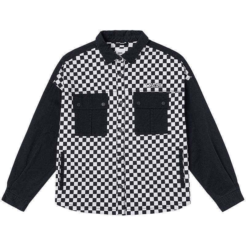 Vans范斯官方黑色棋盘格长袖衬衫