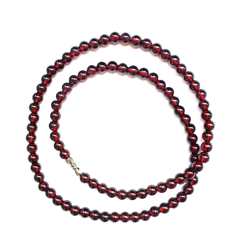 专柜精品透亮天然酒红石榴石圆珠水晶项链养颜女人石气质新年礼物