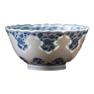 景德镇青花玲珑杯新中式高档陶瓷功夫茶主人杯莲花葵口单杯品茗杯