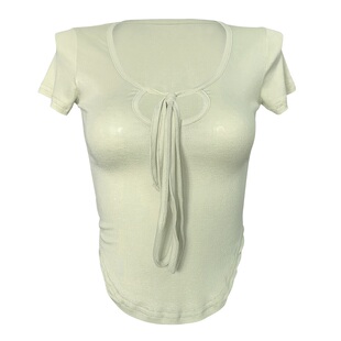 女主播服装上镜新款短款性感显胸大纯欲系带紧身显瘦短袖T恤上衣