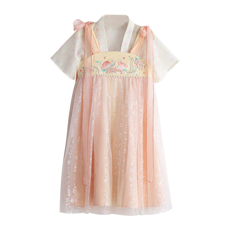 汉服女童襦裙夏季薄款披肩刺绣