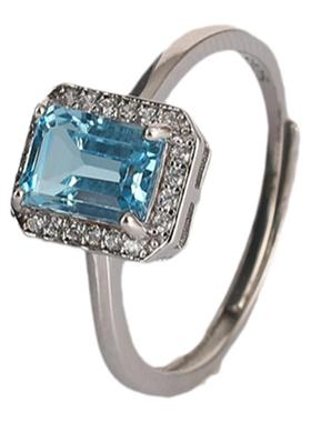 天然托帕石纯银时尚瑞士蓝戒指