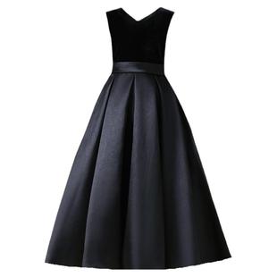 黑色女童礼服高档缎面钢琴演出服儿童管乐团合奏团服公主长裙高雅