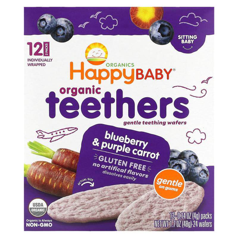 禧贝happybaby有机婴幼儿钙铁钾米饼磨牙棒华夫饼宝宝零食