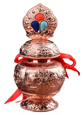 亚青黄财神八吉祥供奉宝瓶摆件