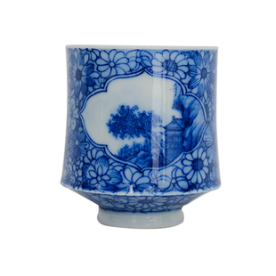 小谦山房青花开窗万花山水主人杯景德镇陶瓷茶具个人喝茶专用茶杯