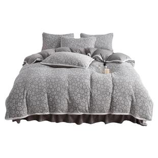 2025新款雕花牛奶绒四件套加厚冬季高级感双面珊瑚绒被套床单笠式