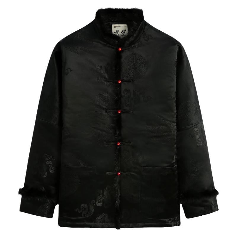 中式棉服男冬季唐装国潮中式改良印花外套男水貂立领盘扣上衣男