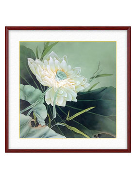 心静如莲茶室客厅背景墙禅意挂画高级感新中式玄关走廊莲花装饰画