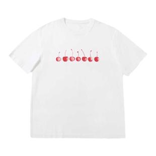 WITHSUUGAR|索罗娜樱桃白色短袖T恤男女薄款圆领速干防晒上衣