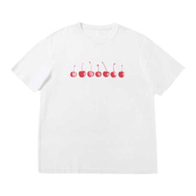 索罗娜樱桃白色短袖T恤薄款圆领