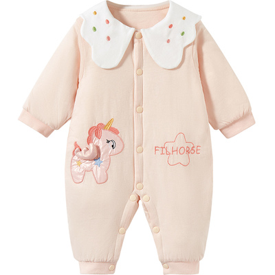 婴儿秋冬夹棉连体衣男女保暖哈衣