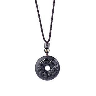 天然黑曜石特级十二生肖吊坠男款属马本命年护身符挂件项链女礼物