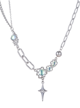 四芒星月光石项链女辣妹锁骨链