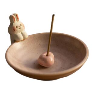 日本进口濑户烧手作可爱兔子香立香座香插线香盘日式香炉摆件
