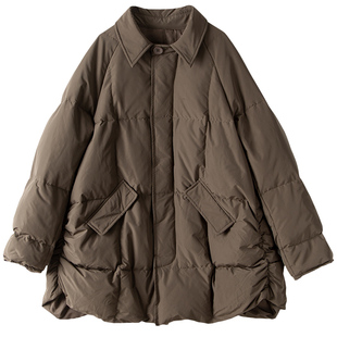 高充绒量云朵泡芙时尚小翻领90白鸭绒茧型中长款羽绒服外套秋冬女