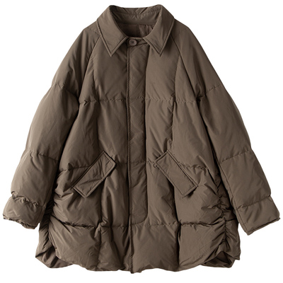 90白鸭绒茧型中长款羽绒服外套女