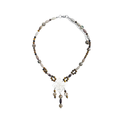 后摇原创流苏部落方形白贝项链女