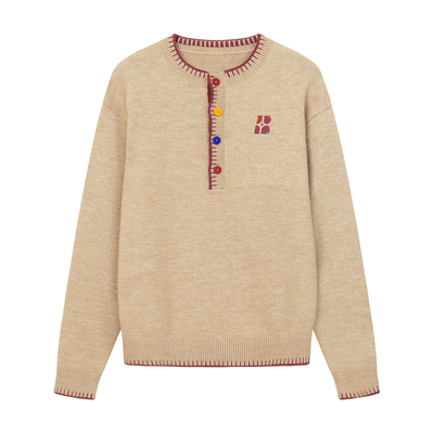 BIPOLAR亨利领彩扣撞色毛衣