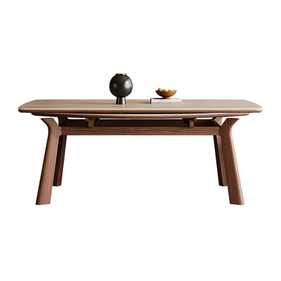 中古风洞石岩板餐桌可伸缩变圆桌现代简约小户型方圆两用实木饭桌