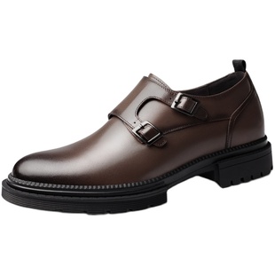 高哥商务增高鞋男士正装英伦复古潮鞋孟克皮鞋男内增高新郎皮鞋