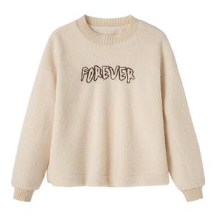 布景卫衣女秋冬潮流休闲圆领字母绣花宽松仿羊羔绒外套厚上衣1734