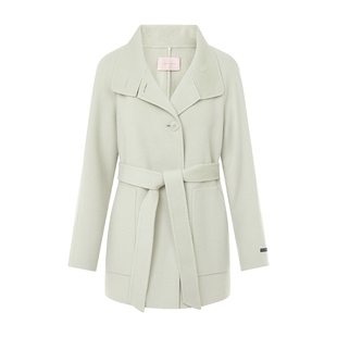 朗姿/LIME莱茵羊毛双面毛呢立领腰带中长大衣浅色轻盈保暖25新款