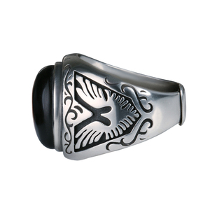 YUKI纯银戒指金曜石鹰银饰欧美原创霸气男饰男生礼物嘻哈痞帅