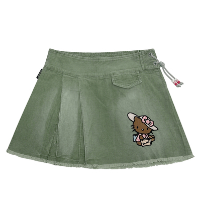 千禧风亚亚外贸库存尾货灯芯绒卡通A字半裙