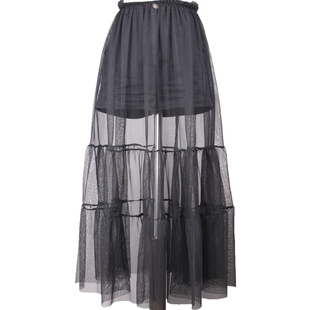 2025秋冬新款网纱拼接蓬蓬裙中长款半身裙罩裙荷叶裙罩裙衬裙裙帘