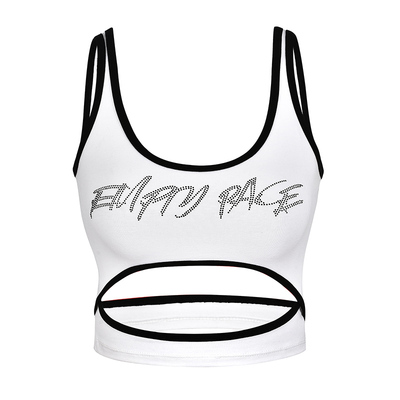 EMPTYPAGE咖啡白色镂空背心