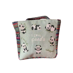 2025新款高颜值绿色可爱熊猫双面刺绣便当包双层加厚高配正品轻奢