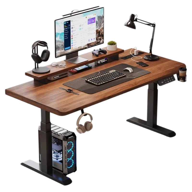 安居客实木电动升降桌电脑桌家用卧室学习办公桌书桌子电竞工作台