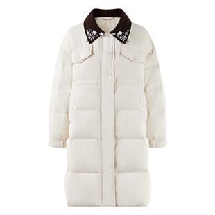 MISSCOCOON可可尼翻领白色外套女2025冬季新款中长款鸭绒羽绒服